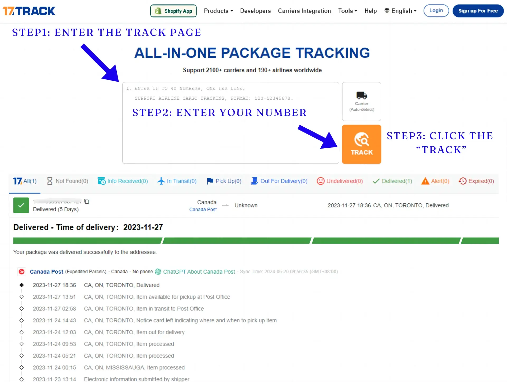 Canada Post Tracking. Learn how to find your tracking number on 17TRACK. Enter your tracking number on the 17TRACK official website.