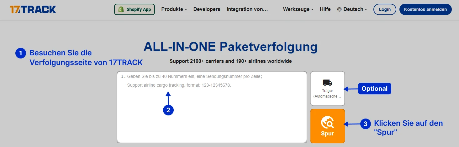 SF Express Verfolgung. Erfahren Sie, wie Sie Pakete auf 17TRACK verfolgen. Geben Sie Ihre SF Express Sendungsnummer auf der offiziellen Website von 17TRACK ein.