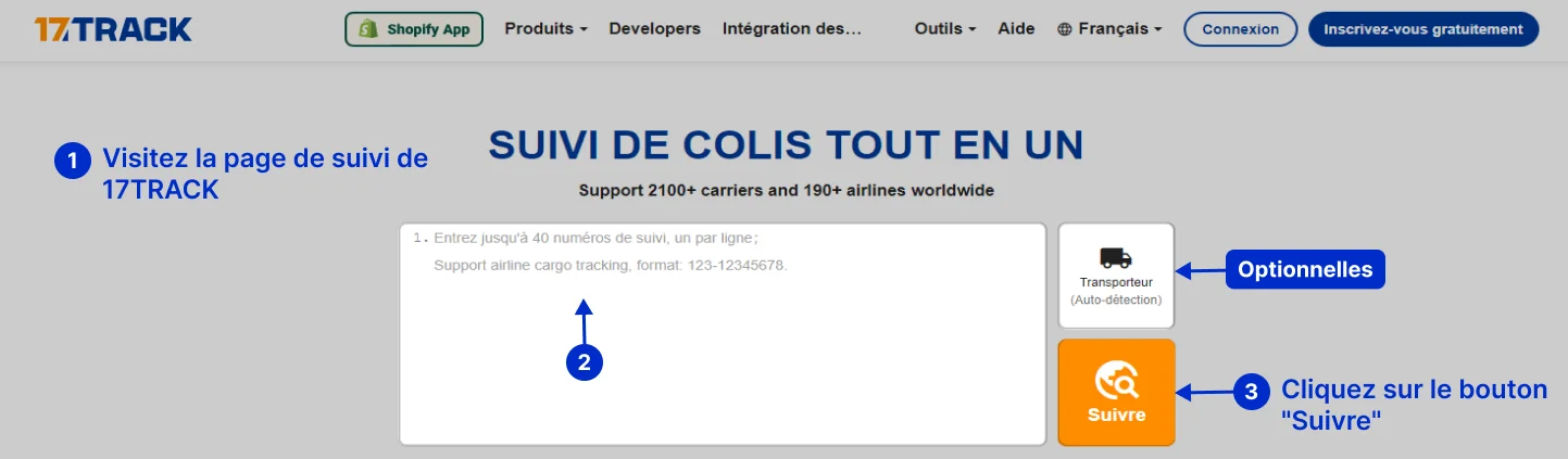 1STOP Suivi de colis. Apprenez à suivre un colis sur 17TRACK. Entrez votre numéro de suivi 1STOP sur le site officiel de 17TRACK.