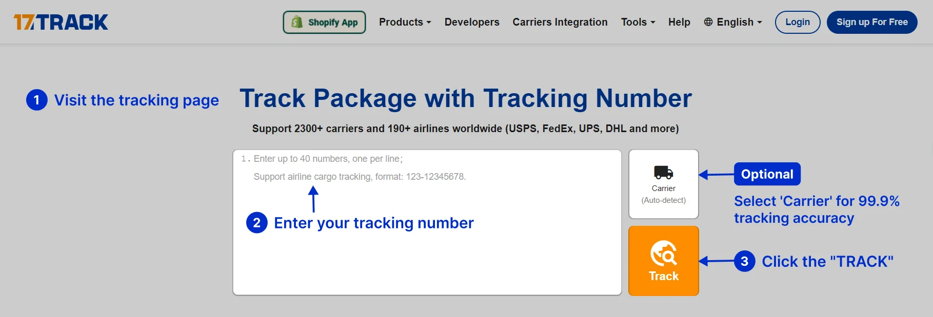 Easily track your packages with 17TRACK tracking page. Enter your tracking number to get real-time updates on your package's location and status.