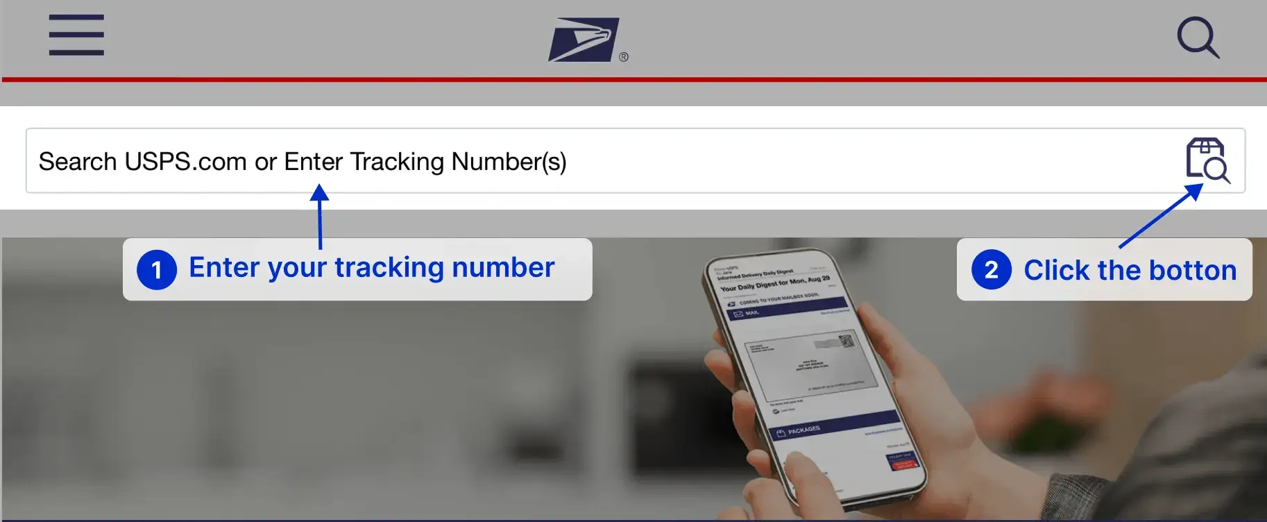 USPS Tracking. Learn how to track packages via USPS official webiste on your mobiel phone. Enter your tracking number on the USPS tarcking page.